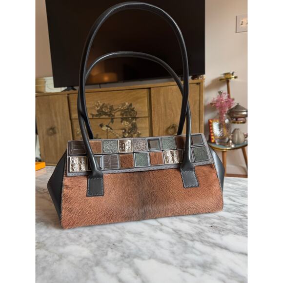 Kieselstein-Cord Exotic Leather Relic Mosaic Ponyhair Tote - Picture 1 of 10